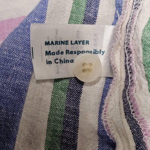 Marine Layer Lucy Resort Striped Top Blouse Shirt Women Size L Multicolor Hemp 3 - Picture 10 of 11
